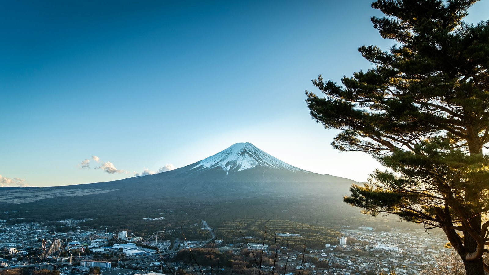 Mount Fuji and a Japanese landscape.
